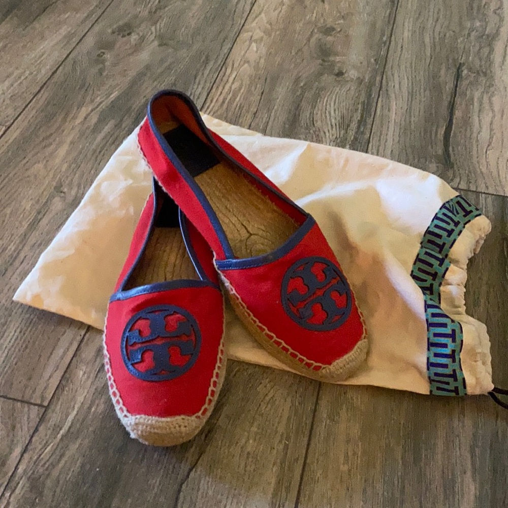 Tori Buirch red/coral & navy espadrilles